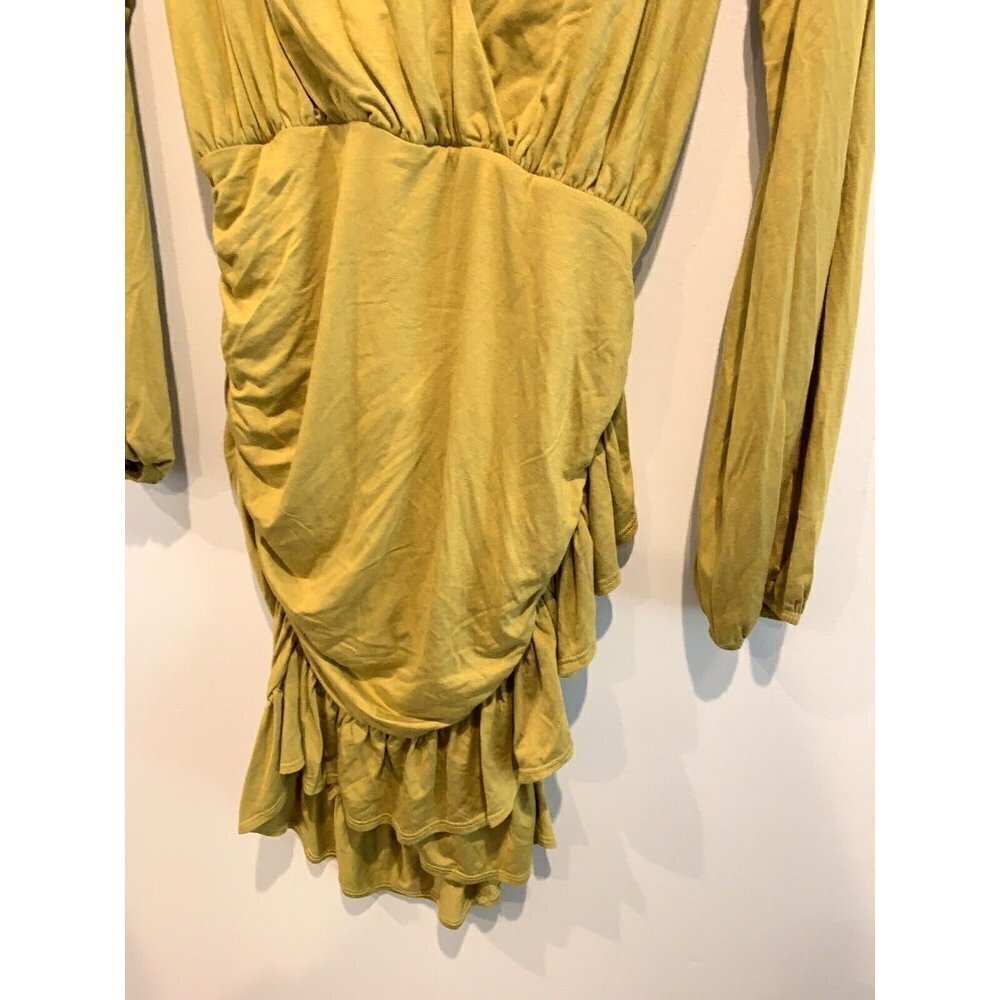 Free people Miami Ruched Mini Dress Tea Leaf V Neck Party Size Small NEW - Picture 7 of 9